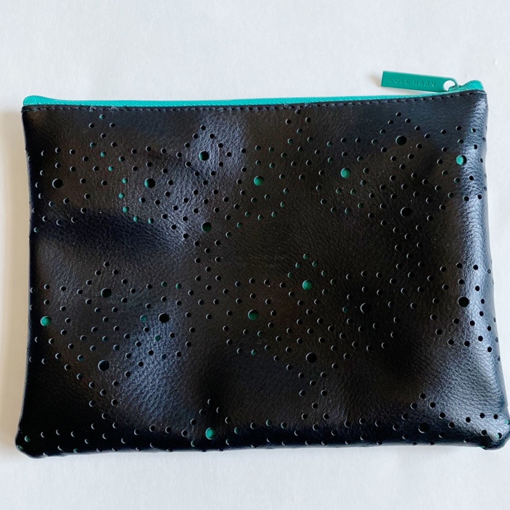 Cole Hann Black Leather Cosmetic Makeup bag